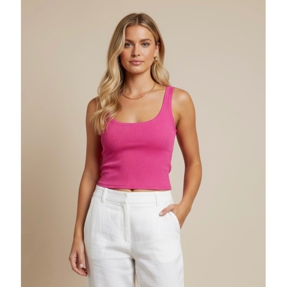 SHEIN Hot Pink Ribbed Scoop Neck Crop‎ Top Tank Size XS Barbiecore Casual